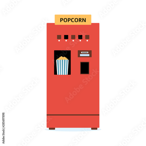 Popcorn vending machine - flat red isolated snack food dispenser