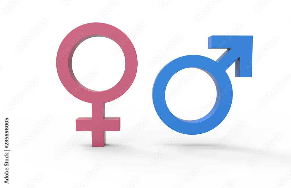 3d render Male And Female Symbols In Blue And Pink Color With Shadow On The Ground 3d render Male And Female Symbols In Blue And Pink Color With Shadow On The Ground