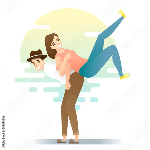 Friendship concept background with young couple having fun together , vector , illustration