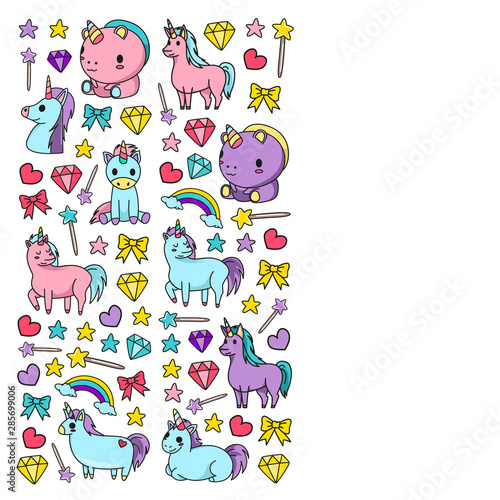 Children pattern with fairy tale unicors for kids clothes  posters  banners  shirts. Vector image with cartoon character.