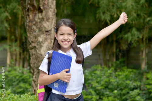 Successful Filipina Student Child Wearing School Uniform