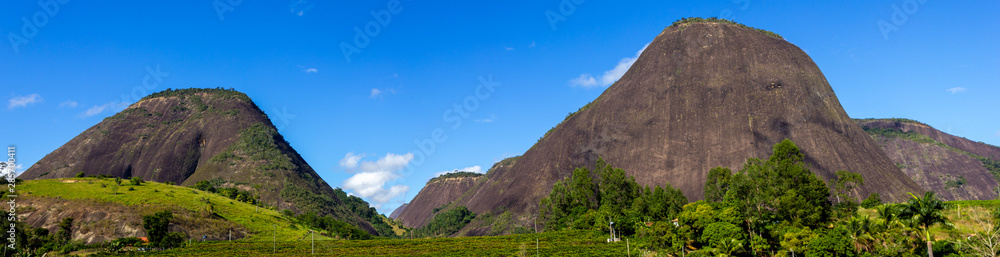 Panoramic view of a rocky mountain region in the Brazilian state of Espirito Santo.