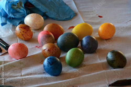 Boiled painted easter hen eggs