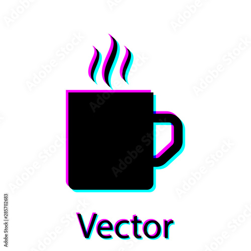 Black Coffee cup flat icon isolated on white background. Tea cup. Hot drink coffee. Vector Illustration
