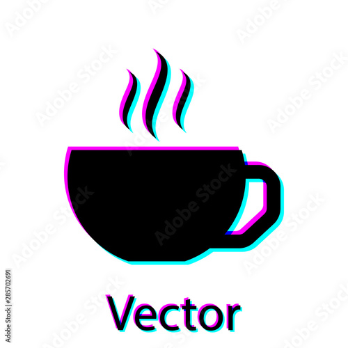 Black Coffee cup flat icon isolated on white background. Tea cup. Hot drink coffee. Vector Illustration