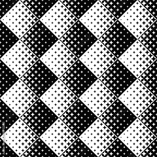 Monochrome abstract seamless star pattern background - black and white geometrical vector graphic design