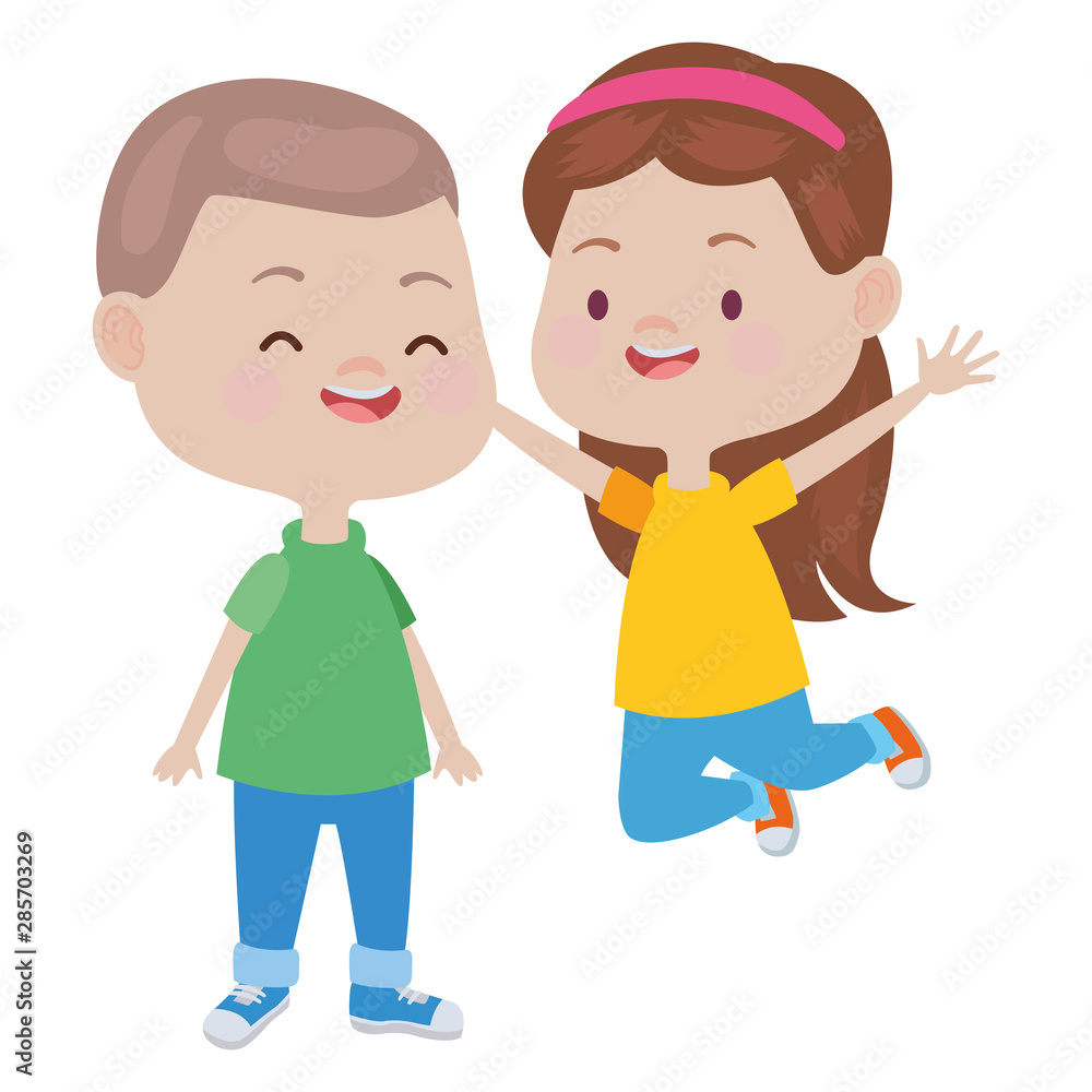 Cute happy kids having fun cartoons