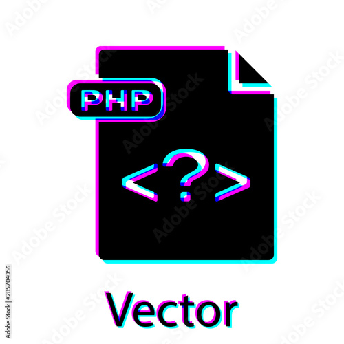 Black PHP file document. Download php button icon isolated on white background. PHP file symbol. Vector Illustration