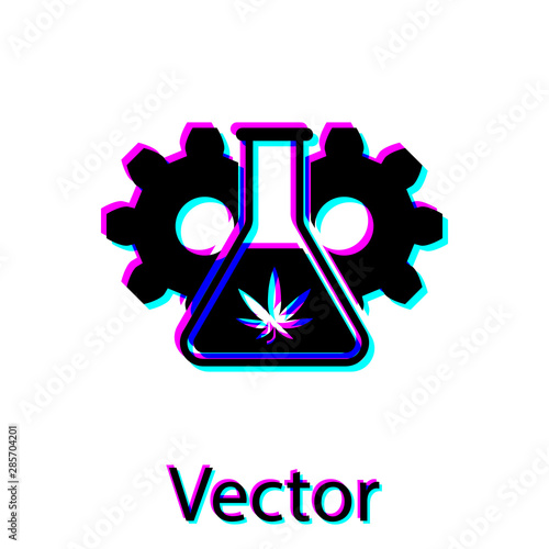 Black Chemical test tube with marijuana or cannabis leaf icon isolated on white background. Research concept. Laboratory CBD oil concept. Vector Illustration