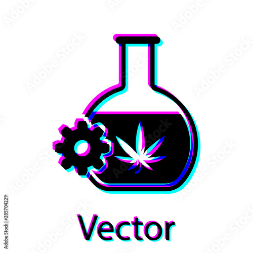 Black Chemical test tube with marijuana or cannabis leaf icon isolated on white background. Research concept. Laboratory CBD oil concept. Vector Illustration