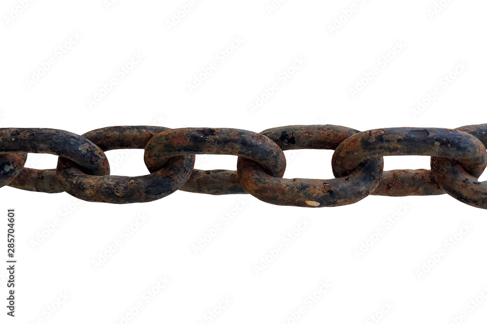 A piece of an old rusty chain isolated on white. Corrosion threw from the sea air. A piece of an old rusty chain isolated on white. Corrosion threw from the sea air.