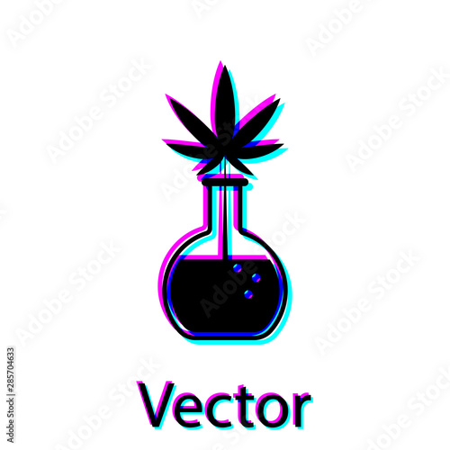 Black Chemical test tube with marijuana or cannabis leaf icon isolated on white background. Research concept. Laboratory CBD oil concept. Vector Illustration