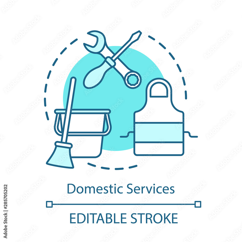 Household services concept icon. Housekeeping, cleaning, cooking idea thin line illustration. Domestic chores, utilities repair, housework. Vector isolated outline drawing. Editable stroke