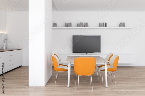 Modern dining room with TV © ImageFlow