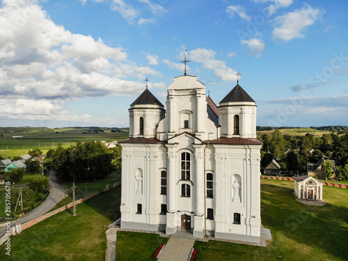 Aerial view of Kraziai church of st Mary of immaculate conception photo