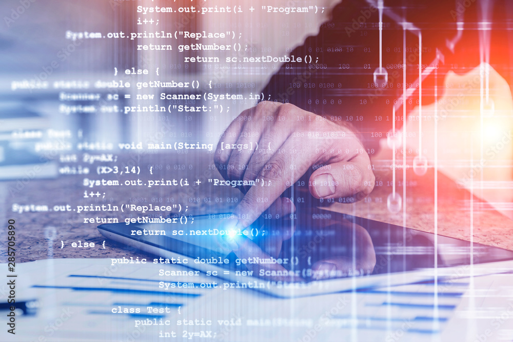 Man with tablet in office, code Man with tablet in office, code