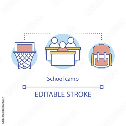 School camp concept icon. Summer educational kids club idea thin line illustration. Child holiday resort. Educational after school facility. Vector isolated outline drawing. Editable stroke