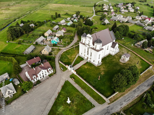 Aerial view of Kraziai church of st Mary of immaculate conception photo