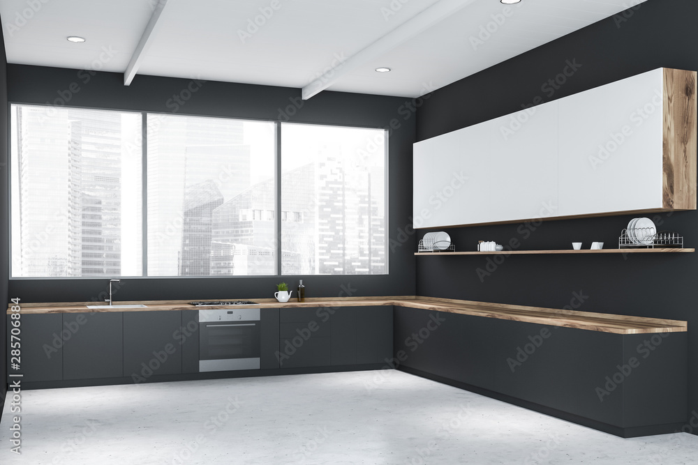 Gray kitchen corner with countertops