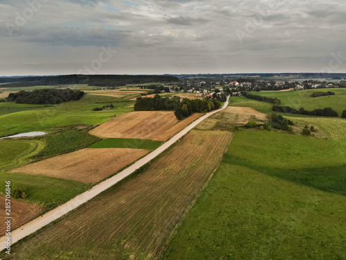 Natural aerial Lithuania rural landscape during autumn