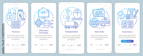 Comfort, service industries onboarding mobile app page screen vector template. Informational services. Walkthrough website steps with linear illustrations. UX, UI, GUI smartphone interface concept