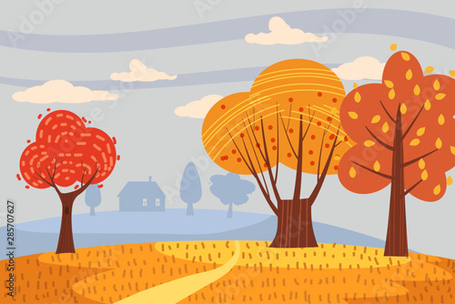 Autumn landscape trees yellow red orange color of leaves forest autumn