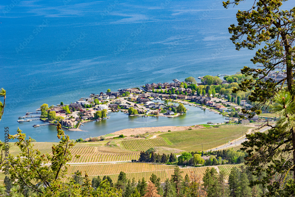A view of Green Bay subdivision and Okanagan Lake from Mount Boucherie in West Kelowna British Columbia Canada