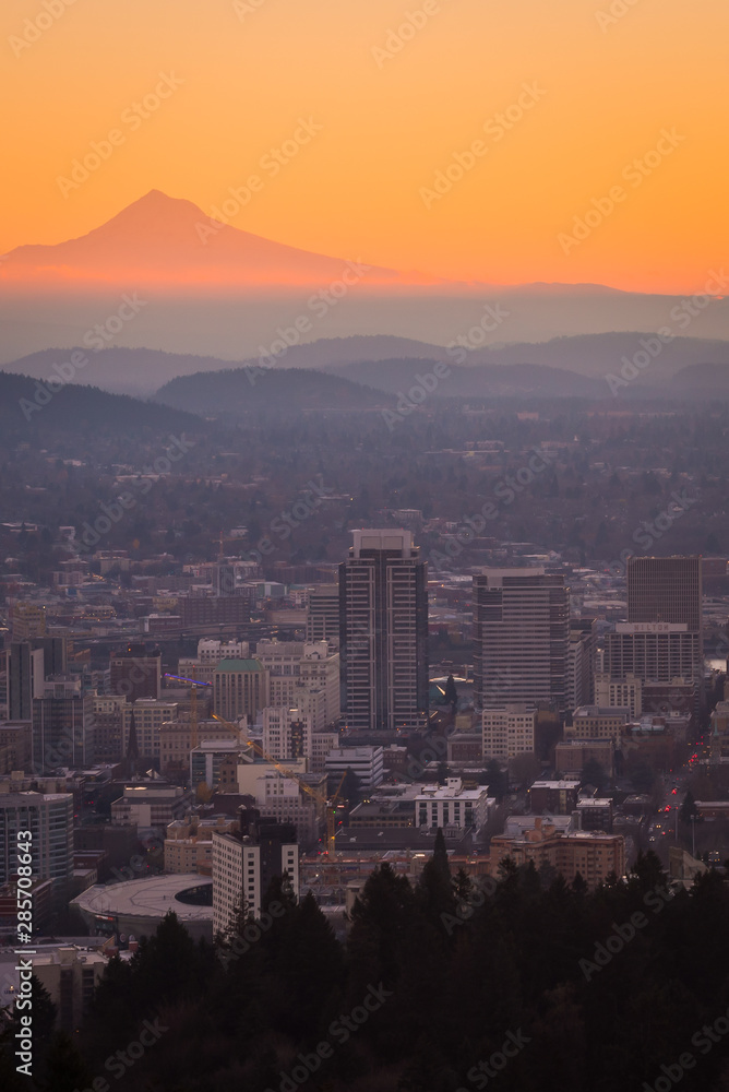 Sunrise views over the city of Portland Oregon and Mt Hood Sunrise views over the city of Portland Oregon and Mt Hood