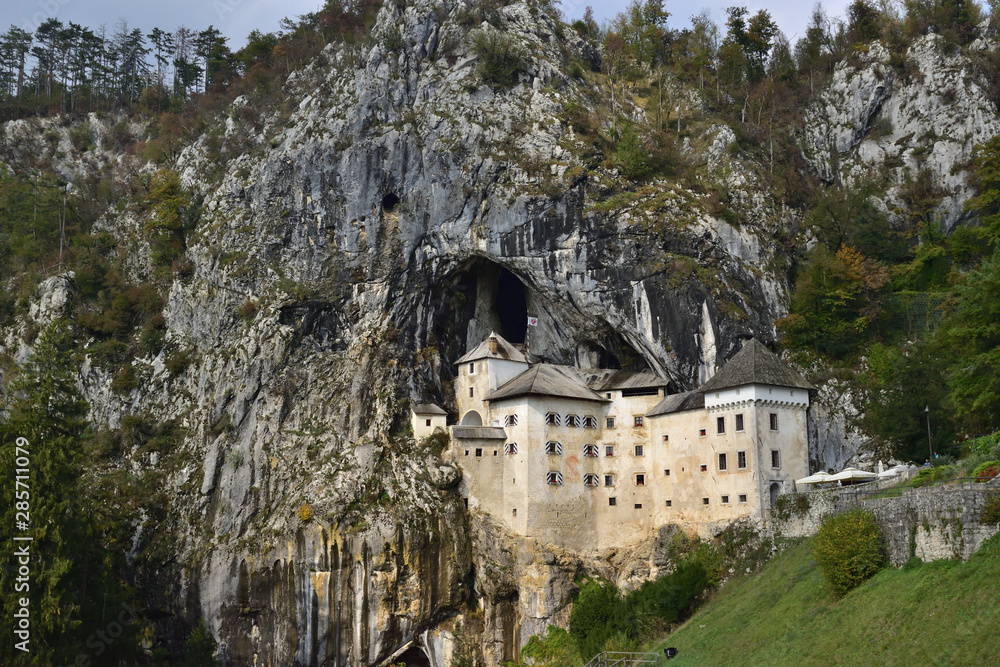Predjama Castle, in Slovenia, in the fall