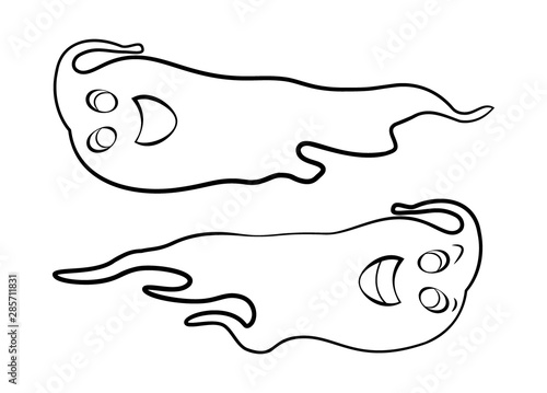 Contour ghosts on a white background. Cute black outline ghost. Characters for the celebration of Halloween