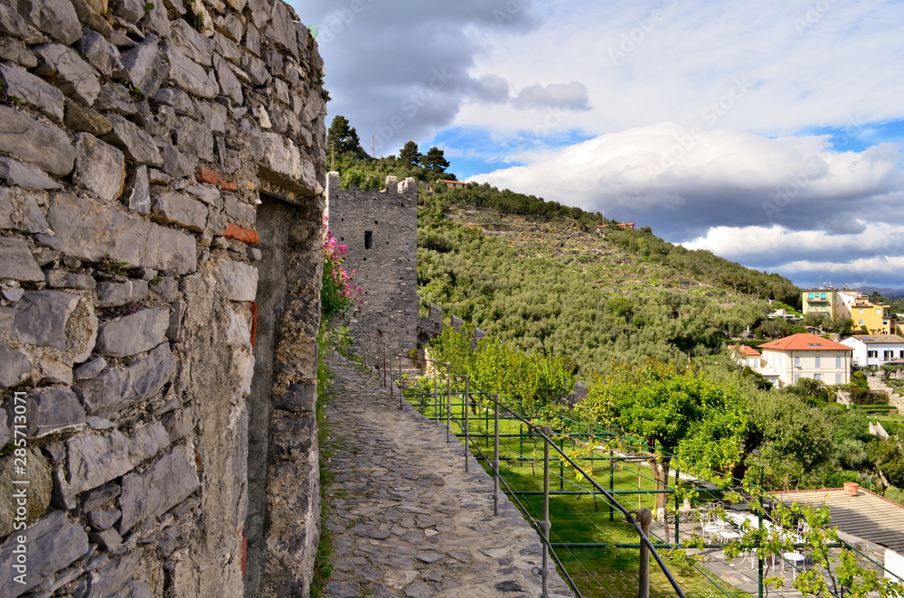 Stone path and stone wall in Porto Venere, Italy