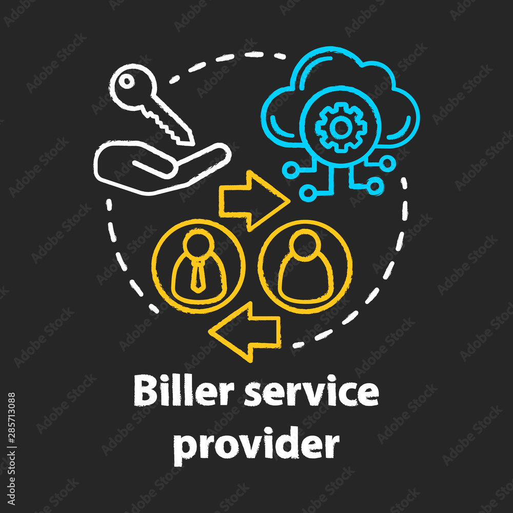 Biller service provider chalk concept icon. Billing idea. Services provision. Invoice providing. E-payment for services. Vector isolated chalkboard illustration Biller service provider chalk concept icon. Billing idea. Services provision. Invoice providing. E-payment for services. Vector isolated chalkboard illustration