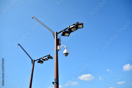 Outdoor surveillance cameras on a pole
