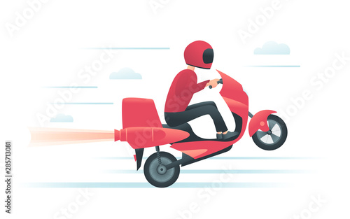 Courier on the red motorbike with jet engine
