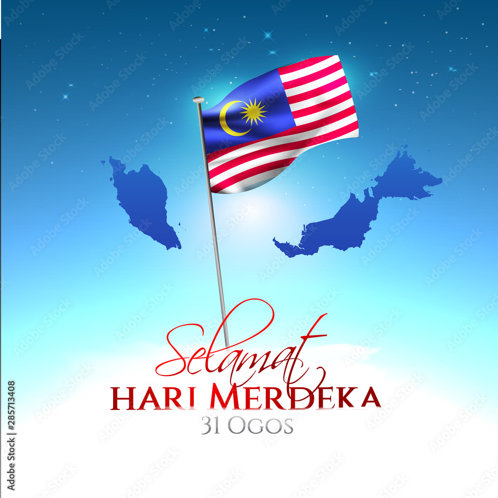 Flag of Malaysia. Selamat Hari Merdeka holiday. Translate: Malaysia ...