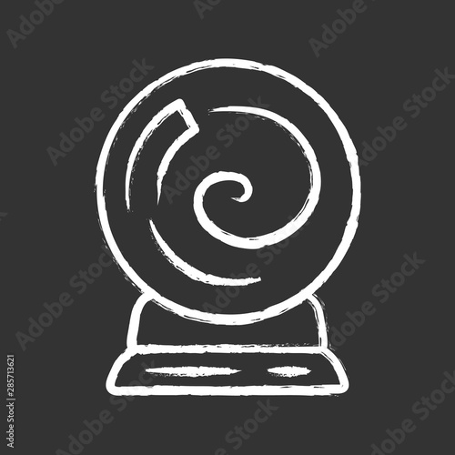 Crystal ball chalk icon. Gypsy fortune telling ritual tool. Magic globe. Witchcraft & sorcery item. Future mystic prediction, divination. Crystal orb, sphere. Isolated vector chalkboard illustration