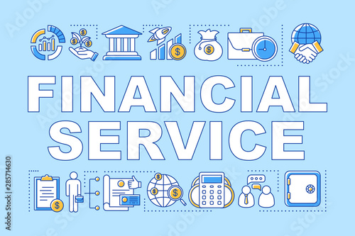 Financial service word concepts banner. Savings and investments. Money management. Presentation, website. Isolated lettering typography idea with linear icons. Vector outline illustration