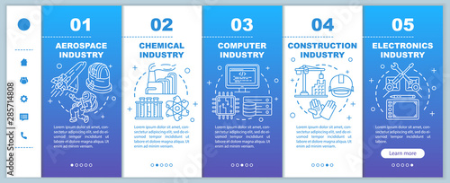 Second sector of economy onboarding mobile web pages vector template. Responsive smartphone website interface idea with linear illustrations. Webpage walkthrough step screens. Color concept
