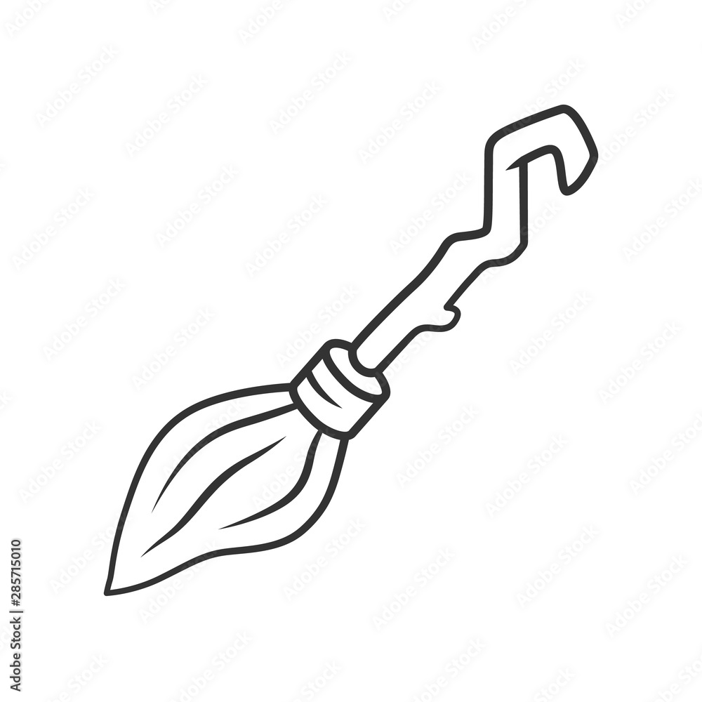 Witch broomstick linear icon. Thin line illustration. Magical broom