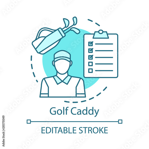 Golf caddy concept icon. Sport coach, trainer idea thin line illustration. Player assistant. Field stadium staff, personnel. Instructor, worker. Vector isolated outline drawing. Editable stroke