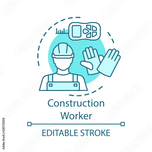 Construction worker concept icon. Builder, laborer idea thin line illustration. Repair, maintenance employee. Hard hat worker, handyman. Manual labour. Vector isolated outline drawing. Editable stroke
