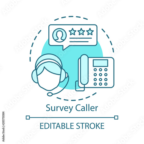 Survey caller concept icon. Call center agent idea thin line illustration. Consultant manager. Client services. Automated phone surveys. Vector isolated outline drawing. Editable stroke
