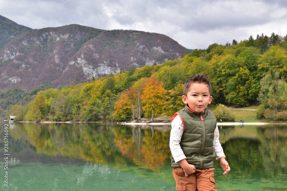 Cute boy traveling in Slovenia in the fall Cute boy traveling in Slovenia in the fall