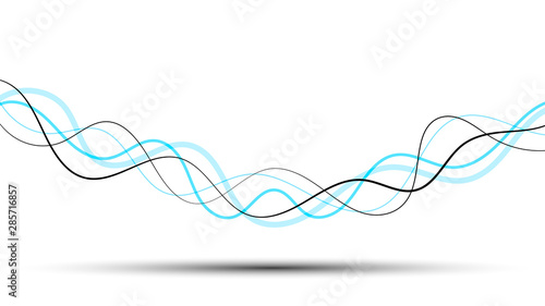 Abstract curved blue and black lines on white background and shadow © Pavel Kubarkov