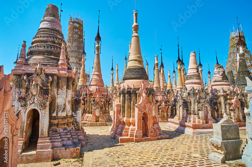 Walk among mauve stupas of Kakku Pagodas, Myanmar photo