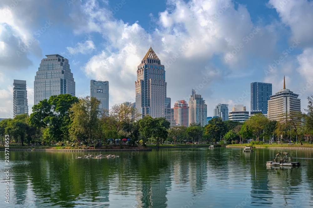 Commercial building in central business down town area near Suan Lumpini park in Bangkok