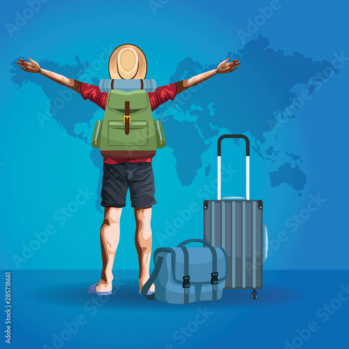 Backpack traveler tourist back cartoon