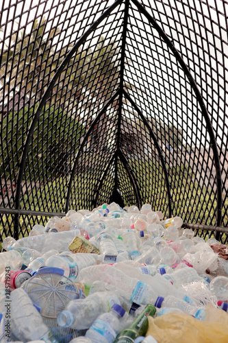 Less use plastic , giant plastic trash bin in a fish shape at Petitenget beach,Bali