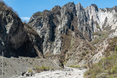 Ghirdiman river and mountainous landscape near Lahic village in Azerbaijan.