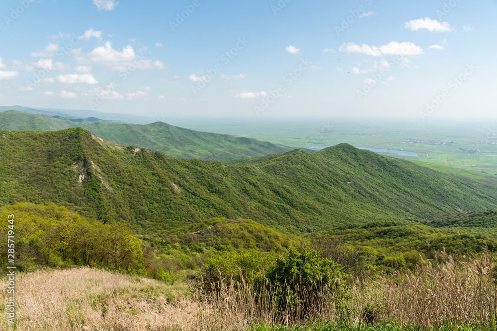 Mountainous landscape along the Agsu pass in Azerbaijan.